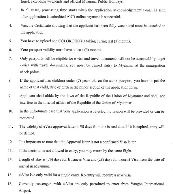 Terms & Conditions of e-Visa System
