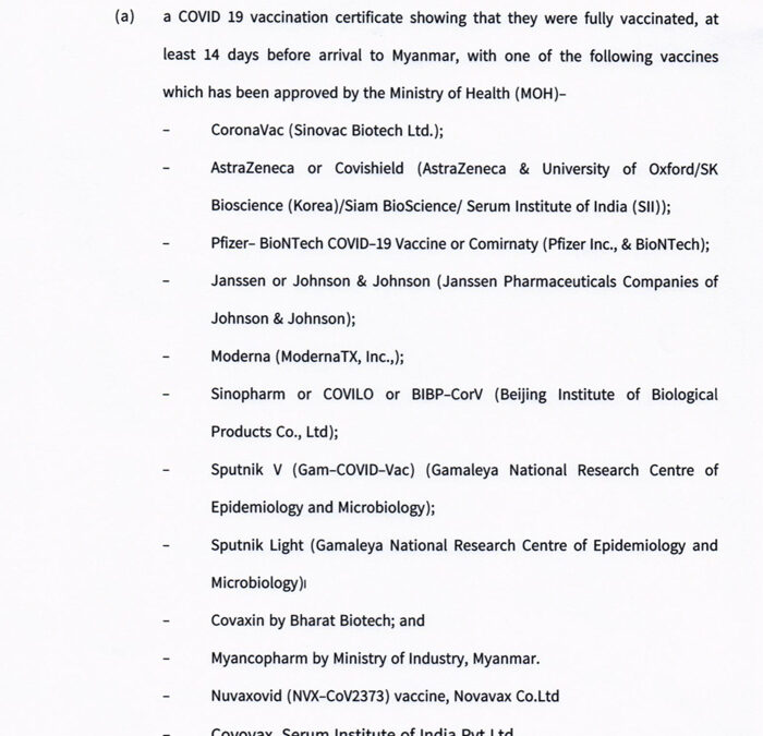 Public Health Requirements For Travelers Entering Myanmar Through Cross Border Point of Entry (15-6-2022)