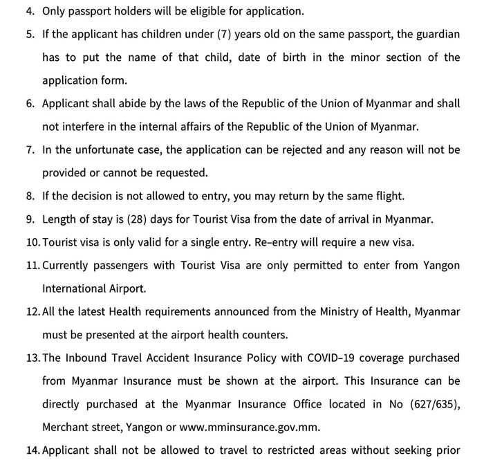 Terms & Conditions of Tourist Visa